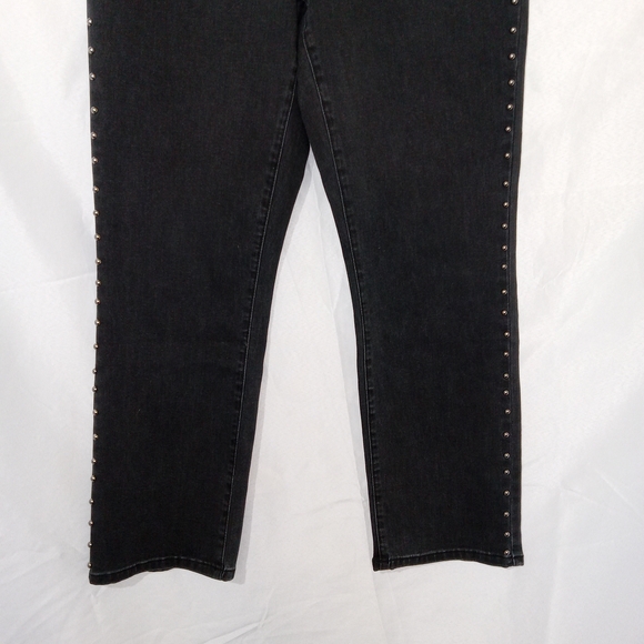Joseph Ribkoff Straight Leg Jean w/ Studded Seams Black Light Flair Sz 10 Grunge - Picture 5 of 14